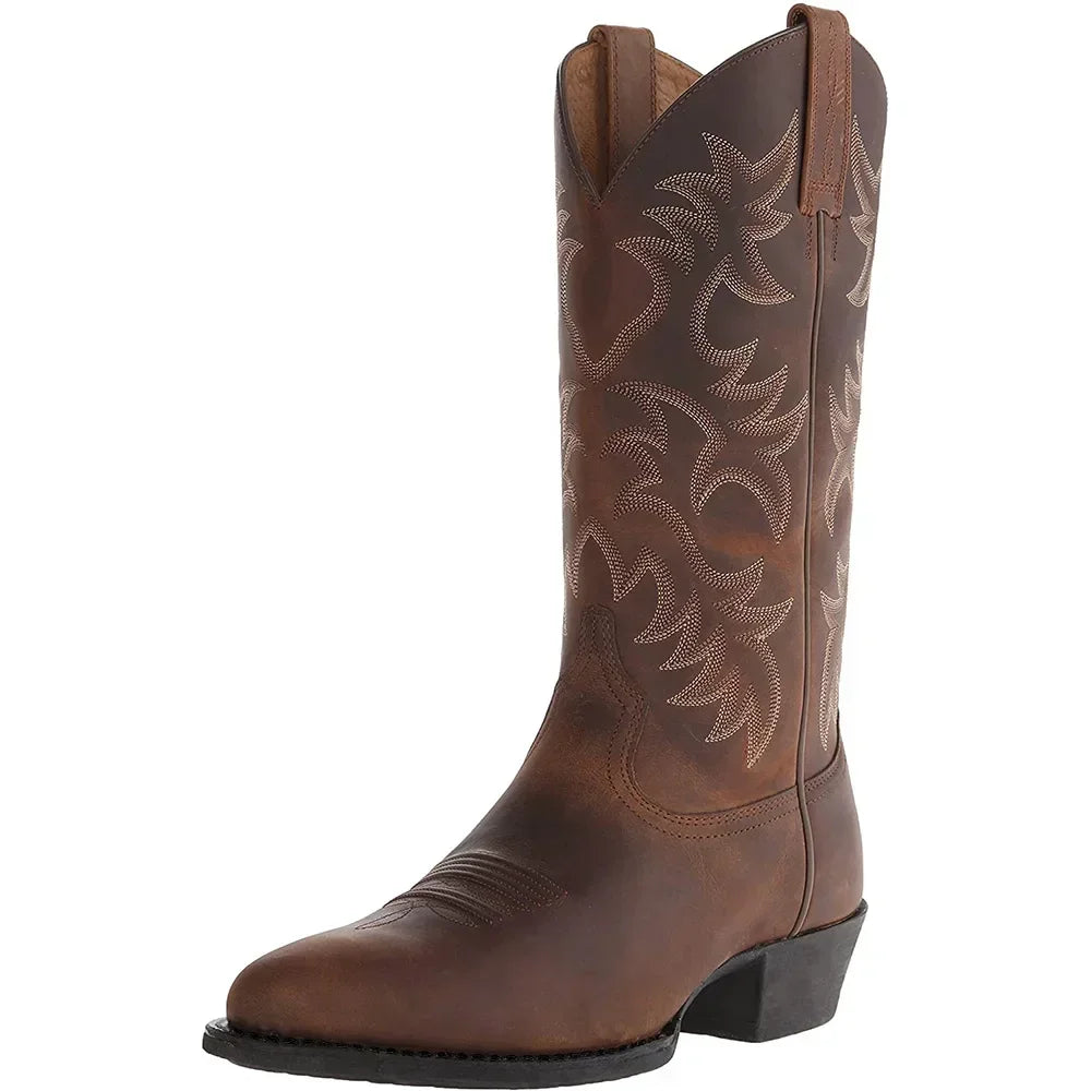 El Paso – Bottes Western Brodées en Cuir Véritable