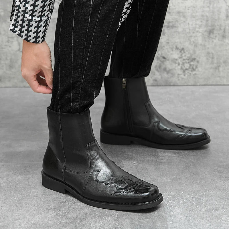 Denvy Bottes Cowboy Cuir Véritable