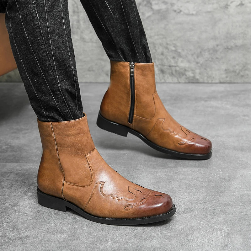 Denvy Bottes Cowboy Cuir Véritable