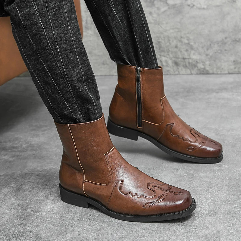 Denvy Bottes Cowboy Cuir Véritable