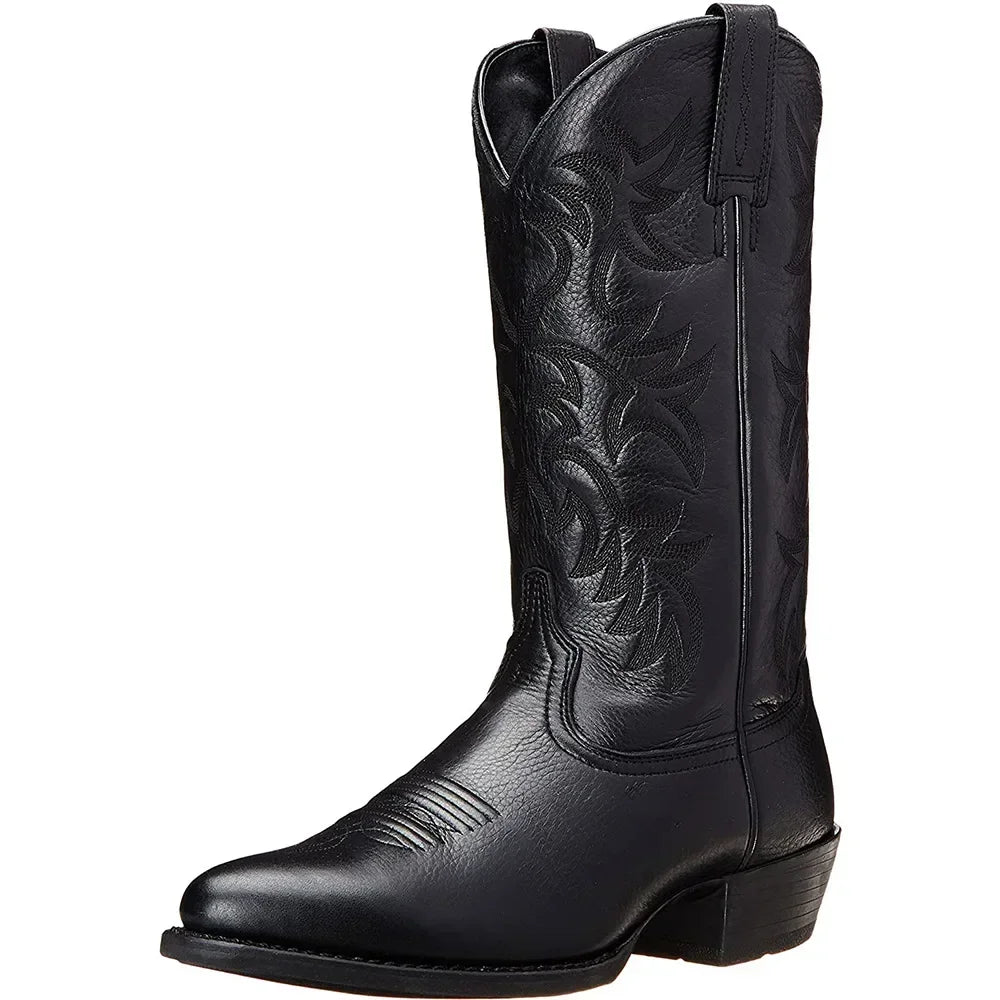 El Paso Bottes Western Brodées en Cuir Véritable