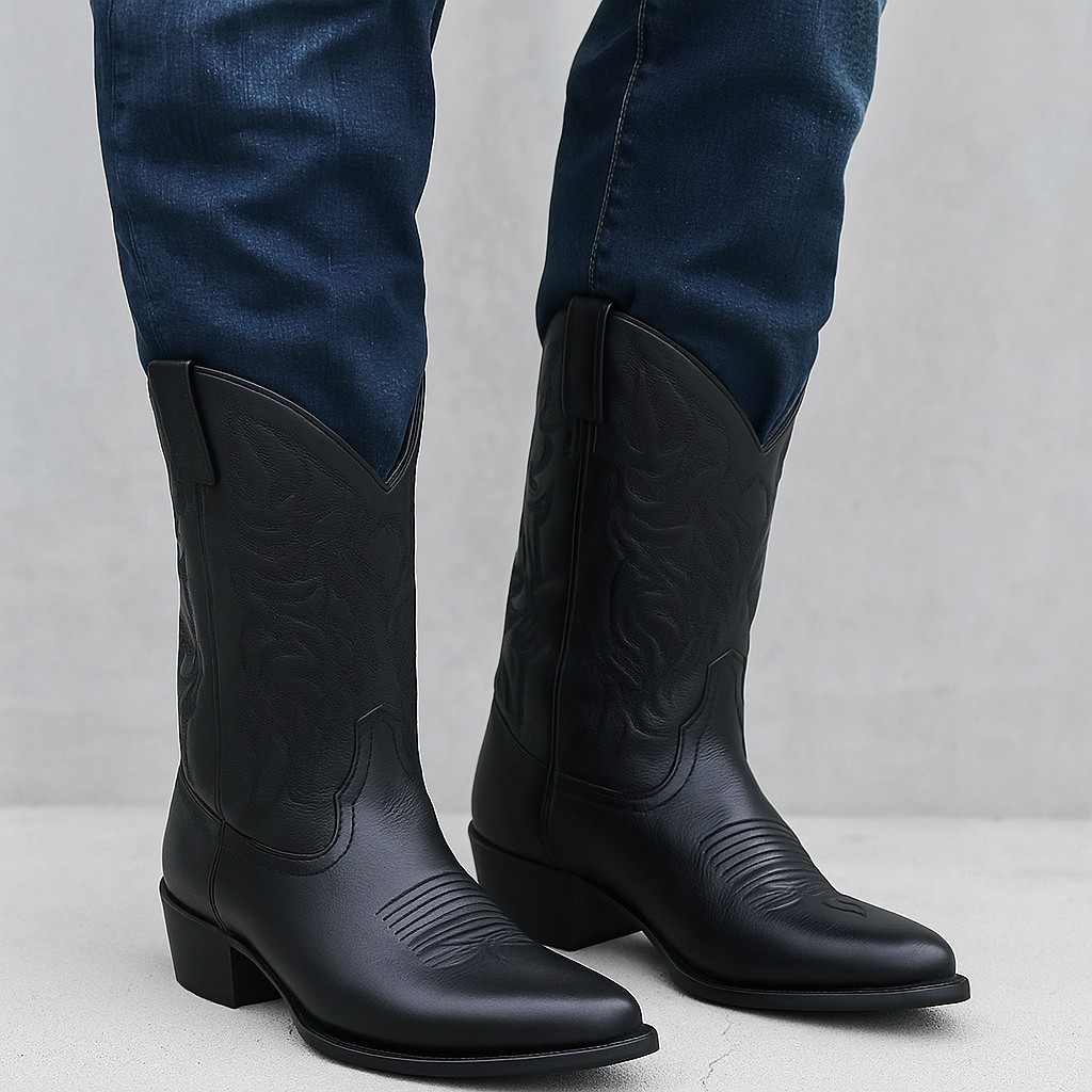 El Paso Bottes Western Brodées en Cuir Véritable