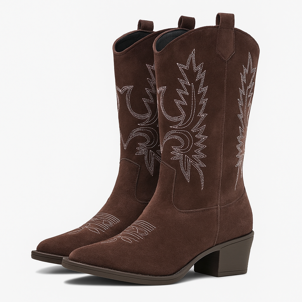 Savannah Bottes mi‑mollet brodées style cowboy