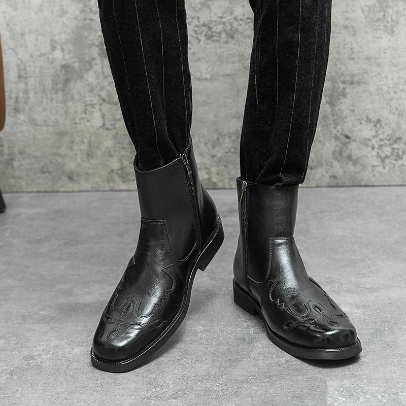 Denvy Bottes Cowboy Cuir Véritable