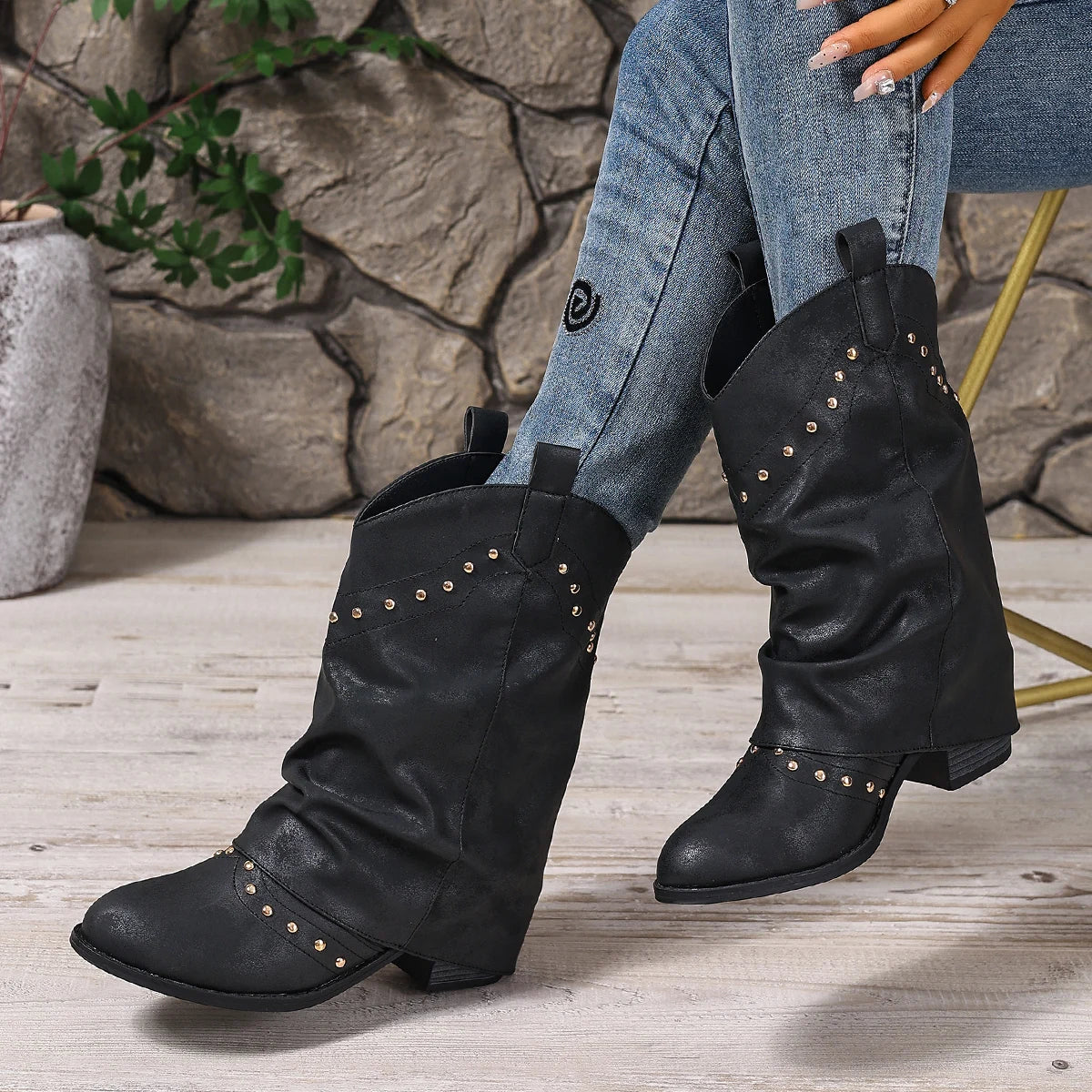 Oasis Bottes cowboy brodées mi‑mollet