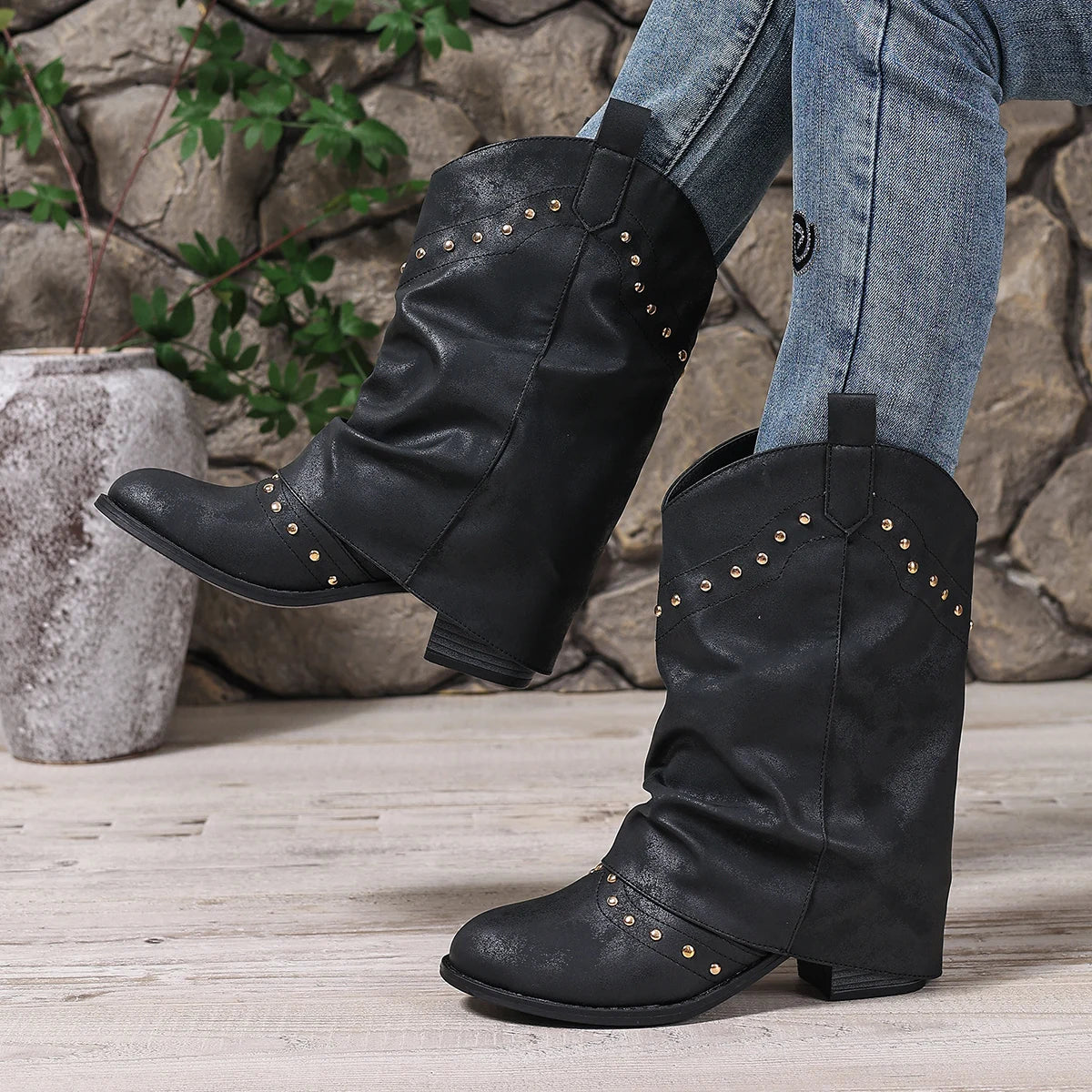 Oasis Bottes cowboy brodées mi‑mollet