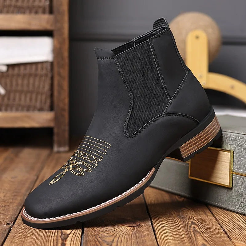 Chelsea Bottines Brodées Cuir PU