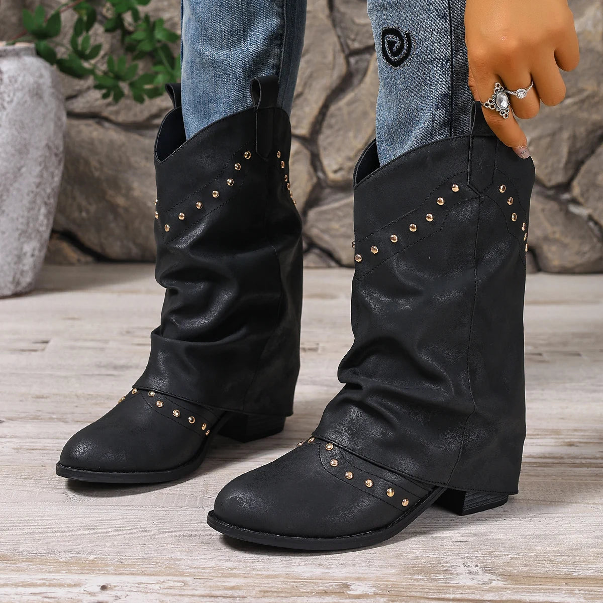 Oasis Bottes cowboy brodées mi‑mollet
