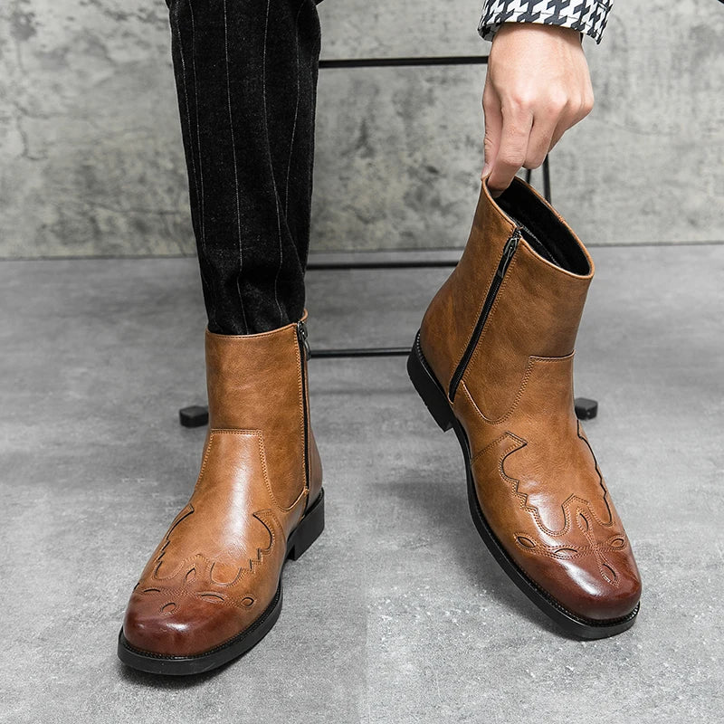 Denvy Bottes Cowboy Cuir Véritable